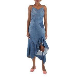 New Loewe Ladies Blue Denim Asymmetric Denim Ruffle Dress, Brand Size 3